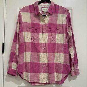 American Eagle Flannel Shirt Womens Size XS Pink‎ Cream Western Country Cozy